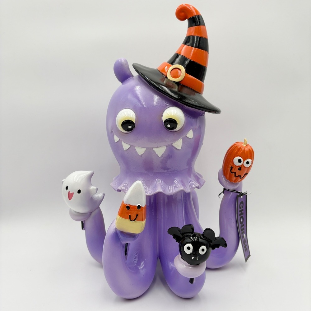 Halloween Decor Purple Octopus Witch Hat Candy Corn Pumpkin Ghost Bat